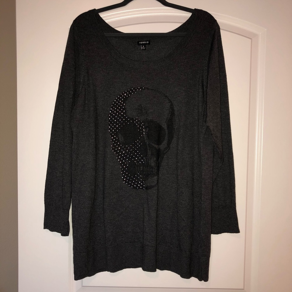 Torrid Grey Studded Skull Sweater